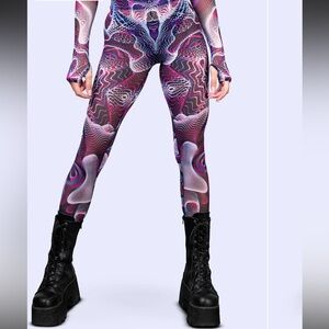 Badinka Black Magenta Blue Mesh Vapor Trance High Waisted Trippy Leggings NWOT S